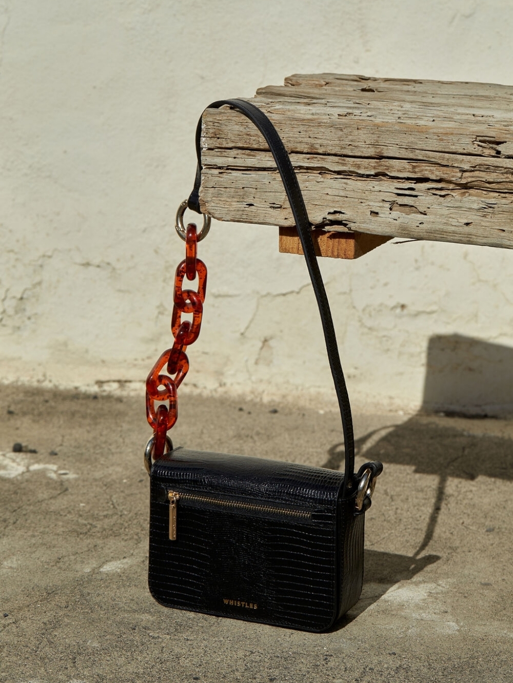 100% Cow Leather Whistles Odie Resin Chain Lizard Crossbody Bag